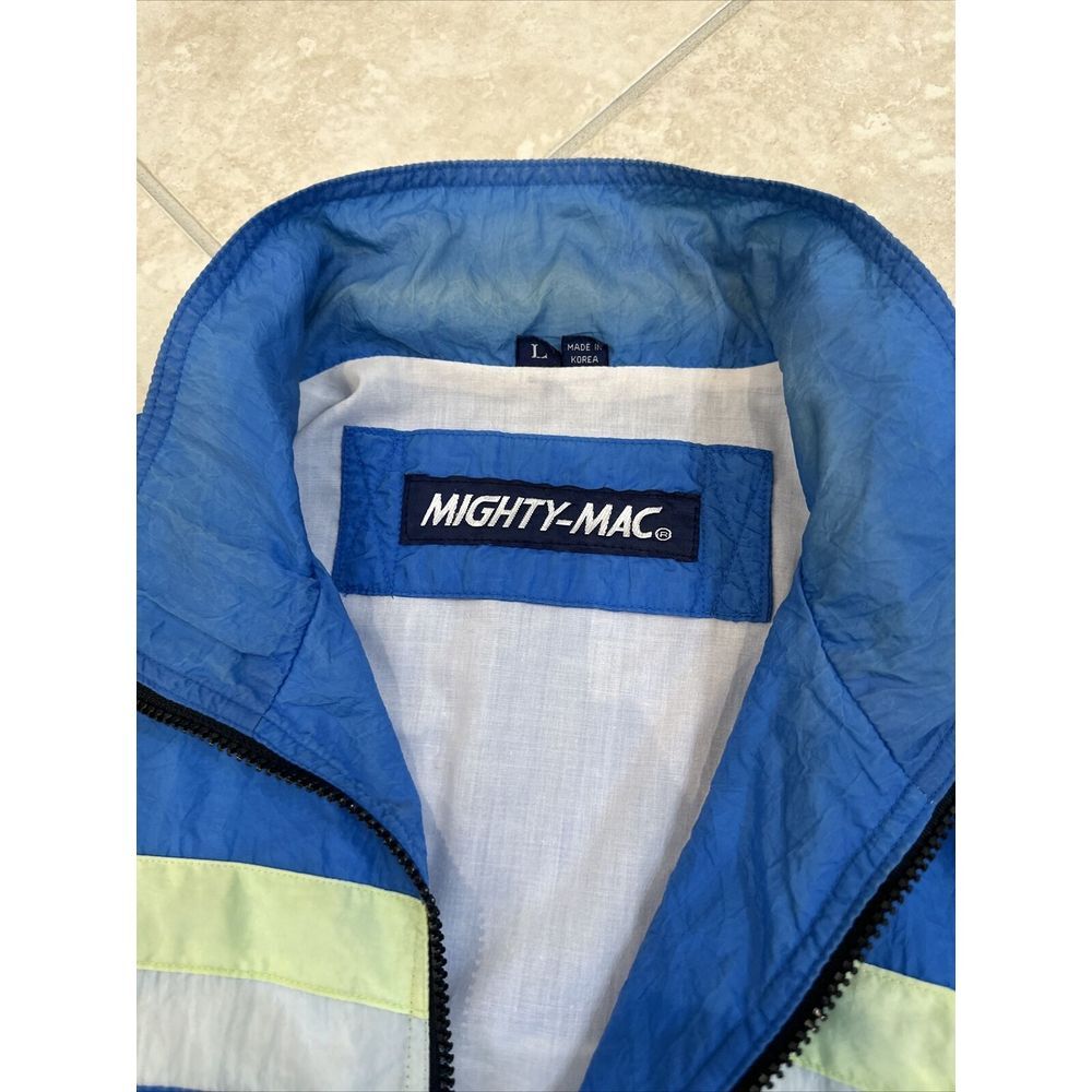 VTG Mighty Mac Blue Black Color block Nylon Full Zip Windbreaker Sz L Jacket - Picture 7 of 10